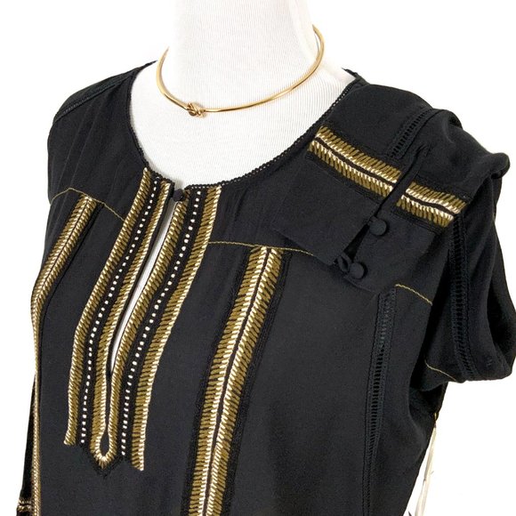 New Gold Hawk BOHO Black Long Sleeve Embroidered Blouse  Sz M - Picture 6 of 16
